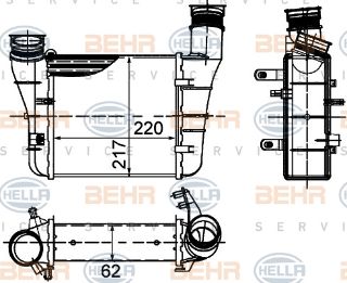 X 8ML376899-121 TURBO RADYATÖRÜ İNTERCOOLER A4 2.0TDI-TFSI 04-08 -SEAT EXEO 1.8TSI-2.0TFSI-TDI 09 220X217X62 resmi