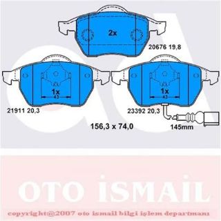 ÖN  FREN BALATASI A4 A6 1.8T 1.9TDI 95> PASSAT 1.8T 1.9TDI 95 00 GOLF IV 1.9TDI SUPERB 02> resmi