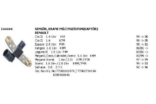 SENSOR KRANK MILI POZISYON ( KAPTOR ) ( RENAULT : CLIO II 1.4 16V K4J 1.6 K7M KANGOO 1.6 16V LAGUNA II resmi