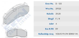 ON FREN BALATA VOLVO FH12 (02-)  (MAVI KUTU) resmi