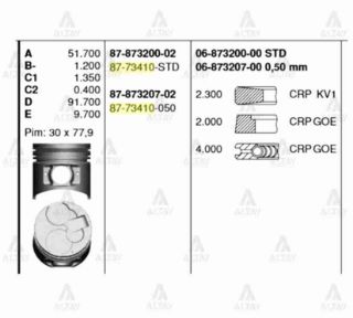 PİSTON+SEGMAN BM MITSUBISHI PİSTON CANTER  FE 511-711 4M40 95,50 MM BM resmi