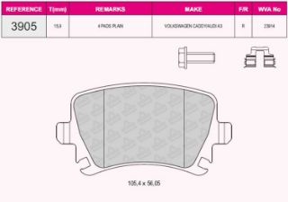 ARKA FREN BALATASI A3 TUM MODELLER 05 / 03> A4 PASSAT 1,6FSI / 1,9TDI / 2,0TDI 95>16 resmi