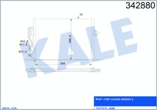 KLİMA RADYATÖRÜ FORD MONDEO II 1.6/2.0 16V 96<01 COUGAR 2.5 V6 24V 98<01 KURUTUCUSUZ [BRAZING AL/AL] [541×401×18] resmi