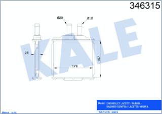 KALORİFER RADYATÖRÜ CHEVROLET LACETTI 1.4 1.6 05=> DAEWOO NUBIRA 1.6 04=> (BORULU) [BRAZING AL/AL] [167×178×26] resmi