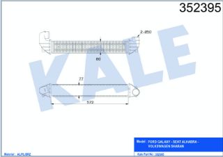 TURBO RADYATÖRÜ İNTERCOOLER FORD GALAXY - SEAT ALHABRA - VOLKSWAGEN SHARAN 1.9 TDI 00=>03 resmi