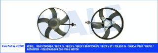 FAN-MOTOR (SEAT: CORDOBA / IBIZA IV / IBIZA V / IBIZA V SPORTCOUPE / IBIZA V ST / TOLEDO IV - SKODA FABIA / RAPID / ROOMSTER - VOLKSWAGEN POLO) 96W 325mm resmi