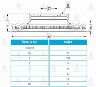 FREN DİSKİ HİLUX 88-06 LN85  LN145 4X2  HIACE 82-95  TARO 89-00  ÖN HAVALI 257-5 resmi