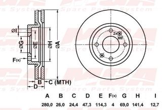 FREN DISK ON HAVA KANALLI 280-4 ( HYUNDAI: ELANTRA II SONATA 98 - 10 / KIA: MAGENTIS 00 - 05) resmi