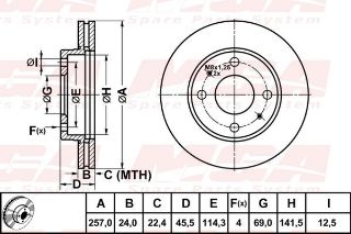 FREN DISK ON HAVA KANALLI 257-4 ( HYUNDAI: SONATA 98 - 01 ) resmi