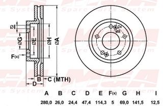 FREN DISKI ON HAVALI (280-5)-(HYUNDAI: TUCSON 2004>2010/SPORTAGE 2004>2010/SONATA 2005>2011 "2.0 CRDI" ) resmi