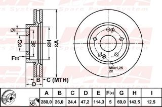 FREN DISK ON HAVA KANALLI 280-5 ( HYUNDAI: I30 TUCSON KIA: CERATO CEED 07 - 12  ) resmi