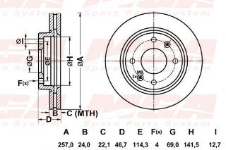 FREN DISK ON HAVA KANALLI 257-4 ( HYUNDAI: ELANTRA II MATRIX 00 -  ) resmi