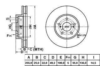 FREN DISK ON HAVA KANALLI 255-5 (TOYOTA: CORONA 92>97  "AT191 3S"  ) resmi