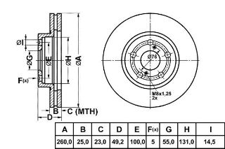 FREN DISK ON HAVA KANALLI 260-5 ( TOYOTA: AVENSIS I 97 - 00 ) resmi