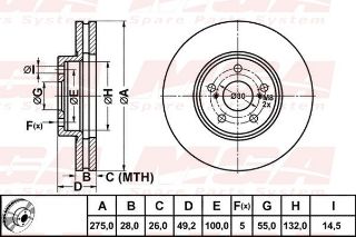 FREN DISK ON HAVA KANALLI 275-5 ( TOYOTA: AVENSIS I 00 - 03 ) resmi