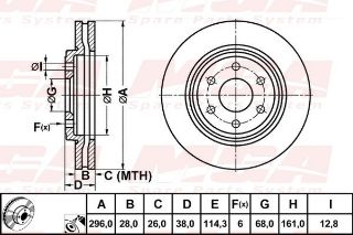 FREN DISK ON HAVA KANALLI 296-6 (NISSAN: NAVARA 05>11/PATHFINDER 05>11) (16 JANT) resmi