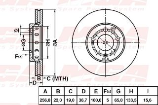 ON FREN DISKI-256×22 5×100 (VW GOLF 98-06  POLO 02-20  AUDI A1 11-18  A3 97-03  SEAT IBIZA 02-17  LEON 00-06) resmi