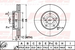 FREN DISK ON HAVA KANALLI 275-5 ( TOYOTA: RAV 4 00 - 05 ) resmi