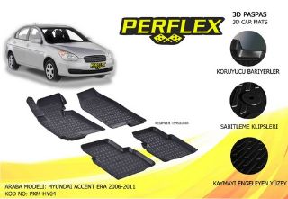 PERFLEX 3D X-MAT HAVUZLU PASPAS ÇEŞİTLERİ SİYAH HYUNDAİ ACCENT ERA 2006-2011 3D X-MAT 5 PCS resmi