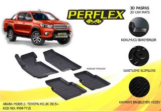 PERFLEX 3D X-MAT HAVUZLU PASPAS ÇEŞİTLERİ SİYAH TOYOTA HİLUX 2015 3D X-MAT 5 PCS resmi