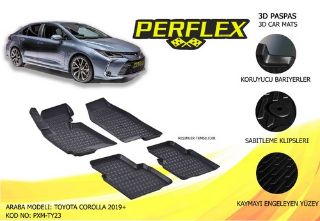 PERFLEX 3D X-MAT HAVUZLU PASPAS ÇEŞİTLERİ SİYAH TOYOTA COROLLA 2019 3D X-MAT 5 PCS resmi