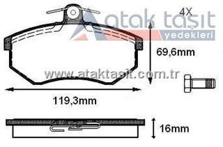 FREN BALATA ÖN VOLKSWAGEN POLO CLASSIC (6KV2) 1.6 1995-2001 / GOLF II (19E,1G1) 1.8 GTI 1983-1992 / AUDI 80 (89,89Q,8A,B3) 1.8 S 1986-1991/80 (89,89Q,8A,B3) 1.6 TD 1986-1991 resmi