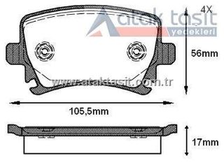 FREN BALATA ARKA GOLF V 1.4 TSI 2003-2009/ CADDY III 2.0 SDI 2004-2015/ JETTA III 1.6 FSI 2005-2010/ TİGUAN 1.4 TSI 2016-/ PASSAT 1.4 TSI 2005-2008/ A3 1.6 2003-2012/ LEON 1.4 TSI 2005-2012 resmi