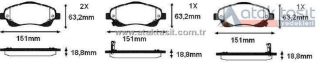 FREN BALATA ÖN İKAZLI 18.80MM TOYOTA AVENSİS (T25) 1.6 VVT-I 2003-2008 / TOYOTA AVENSİS (T25) 1.8 2003-2008 / TOYOTA AVENSİS (T25) 2.0 D-4D 2003-2008 resmi