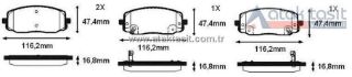 FREN BALATA ÖN İKAZLI KİA PICANTO (BA) 1.25 2004-2011 / PICANTO (BA) 1.1İ 2004-2011 / HYUNDAİ I10 (PA) 1.1İ 12V 2008-2013 / I10 (BA) 1.0 D-CVVT 2013- /  I10 (BA) 1.2 D-CVVT 2013- resmi