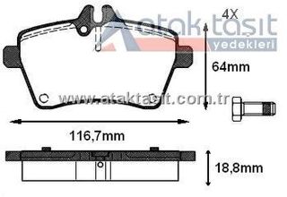 FREN BALATA ÖN MERCEDES A SERISI A 200 2004-2012/ A 150 2004-2012/ A 160 CDI 2004-2012/ A 170 CDI 2004-2012/ B SERISI B 200 CDI 2005-2011/ B 150 2005-2011/ B 160 2005-2011/ B 180 2005-2011 resmi