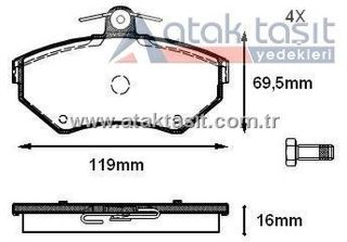 FREN BALATA ÖN VW GOLF IV 1.8 1997-2005/ GOLF III 1.6İ 1991-1999/ GOLF III 1.4İ 1991-1999/ PASSAT 1.9 TDI 1988-1997/ POLO 1.4 1995-2001/ CORDOBA 1.4 TDI 1999-2002/ İBİZA II (6K1) 1.9 TDI 1993-2002 resmi