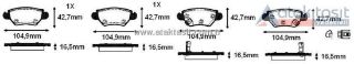 FREN BALATA ARKA OPEL ASTRA G 1.6 16V 16.50MM 1998-2005 / ASTRA G 1.2 16V 1998-2005/ ASTRA G 1.4 16V 1998-2005/ ASTRA G 1.7 DTI 1998-2005/ ASTRA G 2.0 16V 1998-2005 resmi