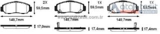 FREN BALATA ÖN İKAZLI TEL DELIKLI 17.00-17.40MM HONDA CİVİC VIII 1.6 -1.8 2005-2012 / CİVİC IX 1.4İ - 1.6İ - 1.8İ 2012-2016 resmi