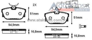 FREN BALATA ARKA FISLI VOLKSWAGEN TRANSPORTER IV (70XB,70XC,7DB,7DW) 2.4 D 1990-2003 / TRANSPORTER IV 2.5 TDI 1990-2003 / TRANSPORTER IV 1.9 D 1990-2003 / TRANSPORTER IV 2.5 D 1990-2003 resmi