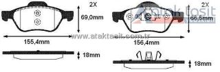 FREN BALATA ÖN RENAULT LAGUNA II (BG0/1) 1.6İ 16V 15 JANT 2001-2007 / LAGUNA II 1.9 DCI 15 JANT 2001-2007 / LAGUNA III 1.5 DCI 2007- / LAGUNA III 1.6İ 16V 2007- / LAGUNA II 1.8İ 16V 2001-2007 resmi