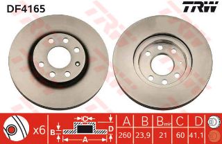 ÖN FREN AYNASI CORSA C Z14 Y17DT 00-03 1.3CDTİ03 COMBO 01-03 1.3CDTİ 04 TIGRA 04 260X23.9X6DL resmi