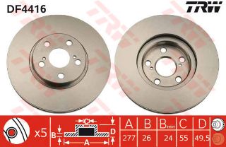 ÖN FREN AYNASI AVENSİS 1.6VVTI-1.8VVTI-2.0 D4 VVT-İ-2.4 03 277X26X5DLXHAVALI resmi