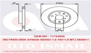 ÖN FREN AYNASI FIAT SEDICI 1.6 16V-1.9MTJ 06 SUZUKİ SX4 1.5-1.6VVTI-1.9DDIS 06 279.5X22X5DLXHAVALI resmi