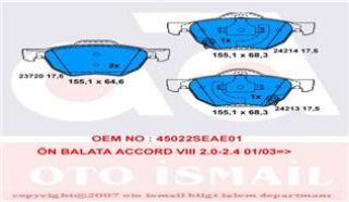 ÖN BALATA HONDA ACCORD 2.0 03 2.2 İCDT 04 2.4 03 resmi