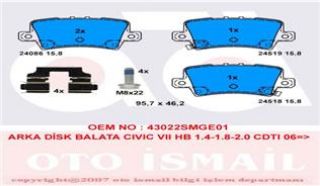 FREN BALATASI ARKA CİVİC VII 1.4 1.8 2.2 CDTI FN FK FD 06> CİVİC 1.4 IVTEC 12> 1.8 IVTEC 12> resmi