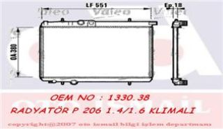 SU RADYATÖRÜ P206-P206+T3E 1,1I/1,4I/1,6 16V 98--> KLIMALI OLCU:380*551,3*18 133038 resmi