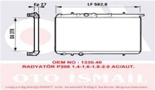 SU RADYATÖRÜ P206-P206+T3E 1,4/1,6 16V/2,0 16V/1,4HDI KLIMALI P206 TU5JP41,6 16V OTOMATIK resmi