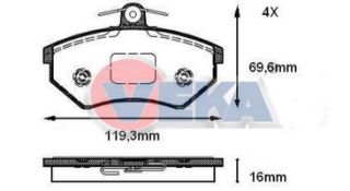 FREN BALATA ÖN VW PASSAT (3A2,35I) 1.8 1988-1997/ 2.0 1988-1997/ GOLF III 1.9 TDI 1991-1999/ CADDY II 1.9 SDI 1995-2004/ SEAT İBİZA II 1.6İ 1993-2002/ 1.7 SDI 1993-2002/ TOLEDO I 1.8 1991-1999/ resmi