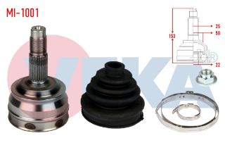 AKS KAFASI SOL SAĞ ÖN DIS HYUNDAİ ACCENT I (X-3) 1.3İ  25X22X50 UZUNLUK 153 MM 1994-2000 resmi