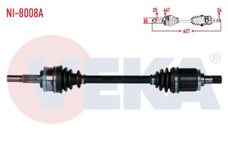 KOMPLE AKS SOL ÖN NİSSAN ALMERA II (N16) 1.5İ 16V A-T/M-T ABSLI 44 DIS UZUNLUK 627 MM 2000-2007 resmi