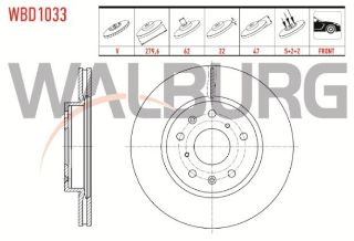 FREN DİSKI ÖN HAVALI 5 BJN 279,6X22X62X47 SUZUKİ SX4 1.6 2006-2013 / SX4 1.5 VVT-I 5 2006-2013 / FIAT SEDICI 1.6 16V 2006- resmi