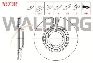 FREN DİSKI ÖN HAVALI 5 BJN 274,1X26X87X44,3 HYUNDAİ STAREX 2.4İ 1997-2007 / H100 2.5 D 5 1993-2004 / STAREX 2.5 CRDI 2003-2008 / STAREX 2.5 TD 2003-2008 resmi