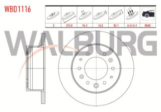 FREN DİSKI ARKA DÜZ 6 BJN 315,8X96,3X16,5X83,1 HYUNDAİ H350 2.5 CRDI 2015- resmi