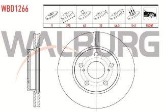 FREN DİSKI ÖN HAVALI 5 BJN 275X22X62X46,3 TOYOTA COROLLA 1.4 VVT-I 2007-2012 / COROLLA 1.6 VVT-I 2007-2012 / AURIS 1.4 D-4D 2007-2012 / AURIS 1.6 VVT-I 2007-2012 resmi