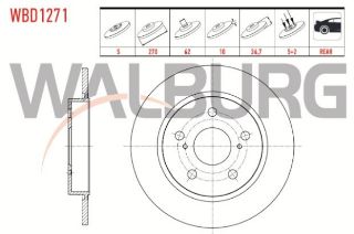 FREN DİSKI ARKA DÜZ 5 BJN 270X10X62X36,7 COROLLA 1.4 D-4D - 1.33 2007-2012/AURIS 1.33 DUAL-VVT-I 2007-2012/AURIS 1.4 D-4D 2007-2012/AURIS 1.33 2012-/AURIS 1.4 D-4D 2012-/AURIS 1.6 - 1.8 HYBRID 2012- resmi